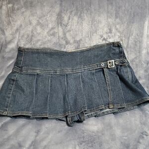Dark Denim Pleated Mini Skort